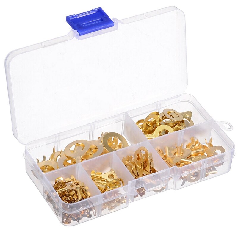 150Pcs Insulated Brass Ring Crimp Terminals Wire Connector Spade Electrical Kit