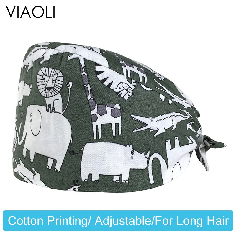 Cartoon Printed Hat Scrub Hat Health Worker Adjustable Cotton Breathable Scrub Hat Beauty Salon Work Scrub Hat