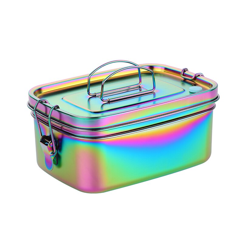 Double layer bento Lunch box stainless steel kitchen tableware Food Container dinner ware with Cover metal food serving tools: RainbowNo.0