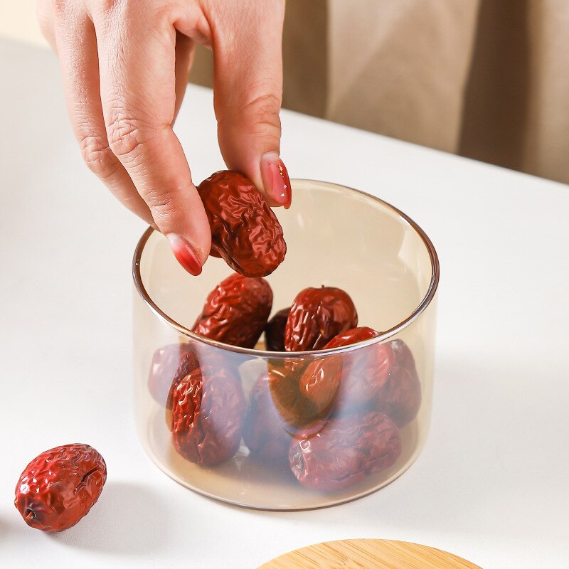 Sealed Glass Jar Set Kitchen Food Storage Container Candy Candies Multigrain Tea Tin with Wooden Lid Storage Box Home Decoration