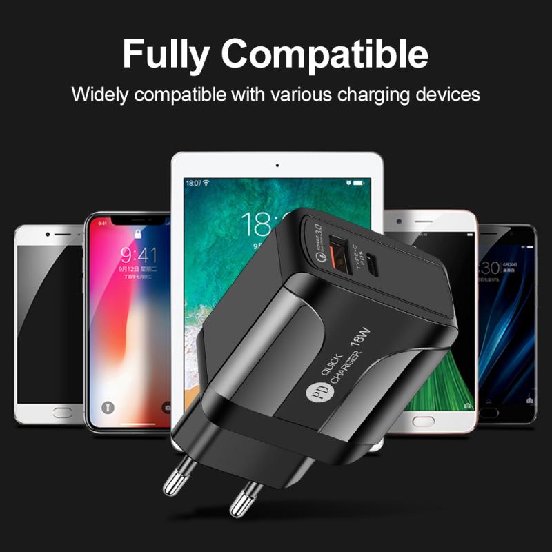 100-240V PD18W Fast Charger Plug For Mobile Phone QC3.0 Fast Charge Adapter Portable Mobile Phone Charger With LED EU/US/UK Plug