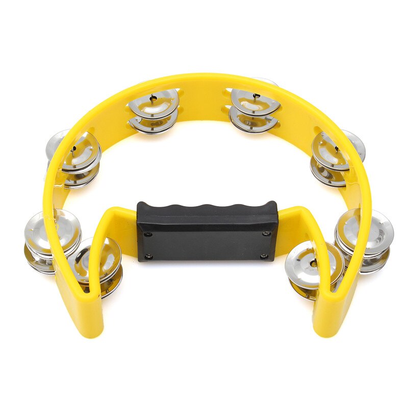 Tambor de percusión de pandereta de música de media luna doble compacta, instrumentos de percusión de Metal duraderos en 3 colores