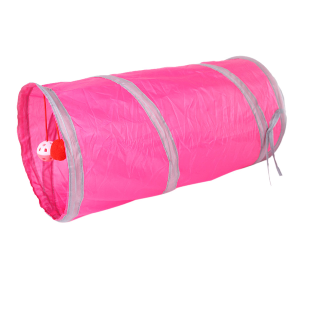 6 farver sjov kæledyr kat tunnel 2 huller lege rør bolde sammenklappelige crinkle killing legetøj hvalp kanin lege hund tunnel rør yl: Hot pink