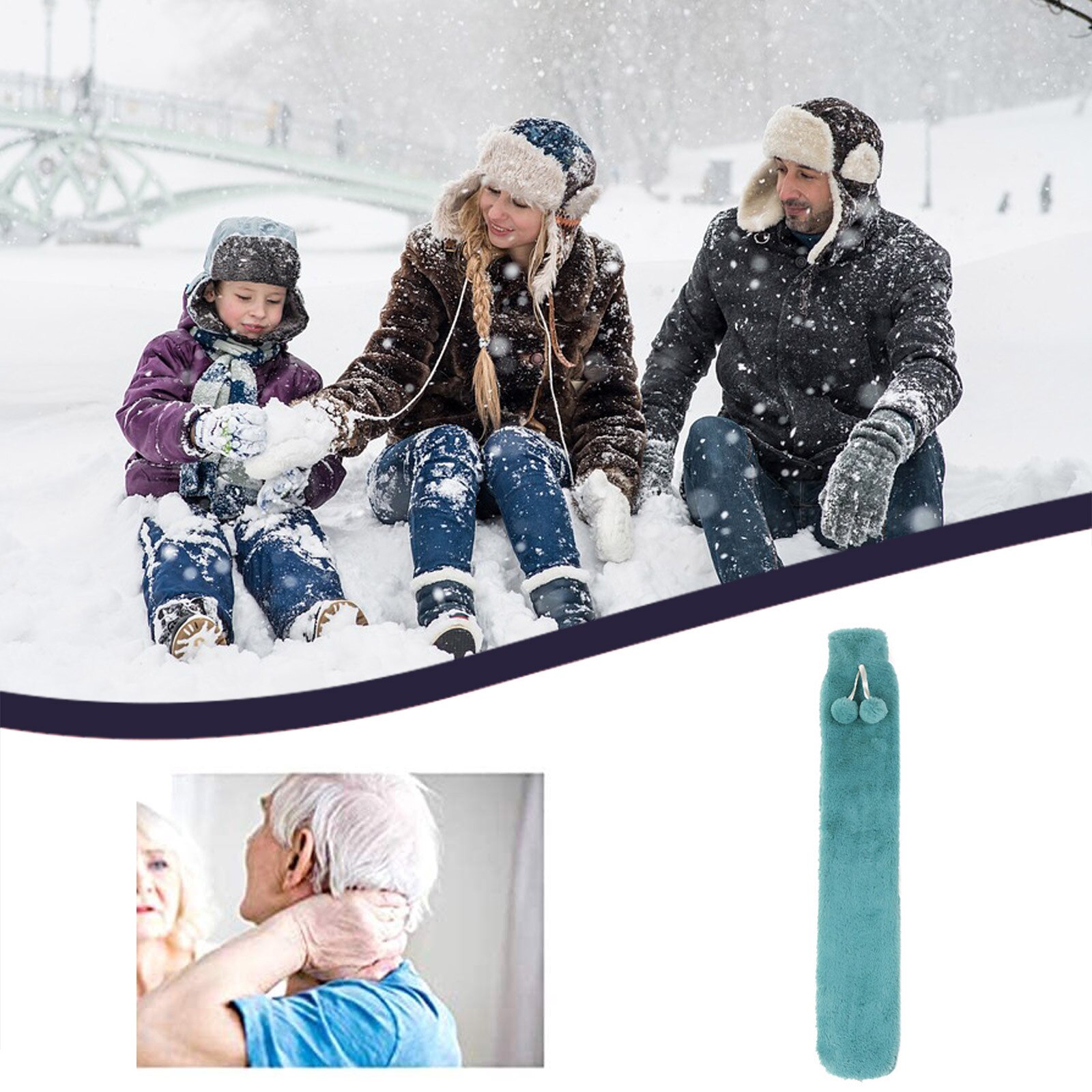 Warm Warm Water Fles Pluche Soft Cover Handwarmer Premium Natuurlijke Warmte 1L Ondersteuning En: BLUE