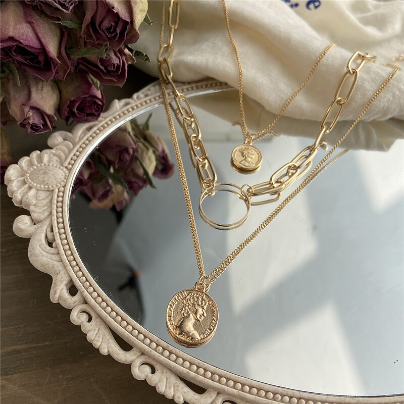 Vintage Multilayer Heart Lock Hanger Ketting Voor Vrouwen Mode Goud Zilver Kleur Dikke Ketting Sieraden: CS52064