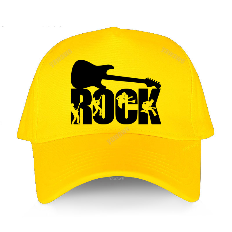 European unisex ROCK letter baseball cap printing Guitar lover Dad hat men and women cap outdoor sun hat Snapback hats: yellow