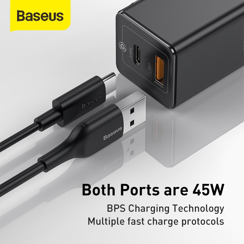 Baseus Gan Lader 45W Pd Usb Charger Quick Charge 4.0 3.0 Dual Usb Telefoon Oplader Forip Voor Huawei Mate 10 Voor Samsung Laptop