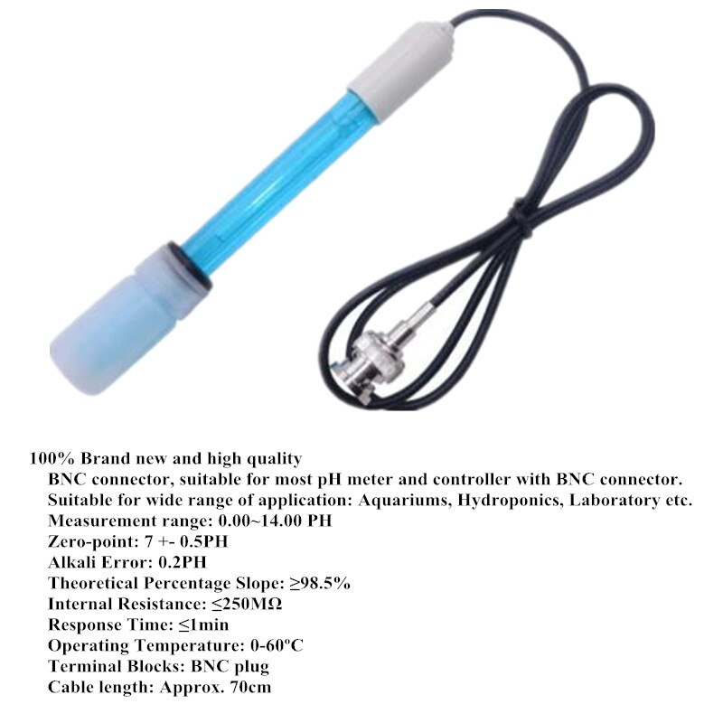 PH sensor electrode 0-14 pH Controller Electrode Probe BNC Connector, Replacement Kit for Aquarium PH Meter 26%off