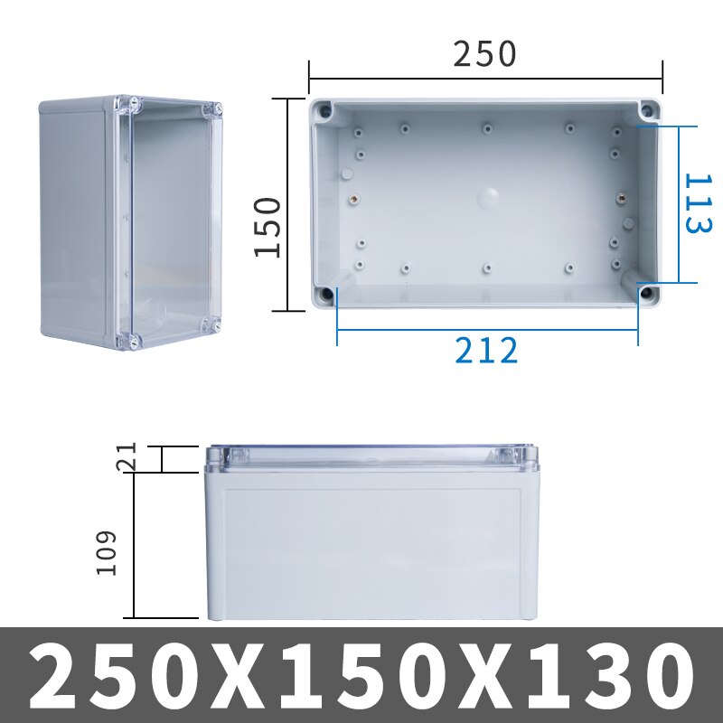IP67 Outdoor Waterproof PC Junction Box Plastic Shell Distribution Box Monitoring Power Box Socket Box Transparent ABS: 250x150x130