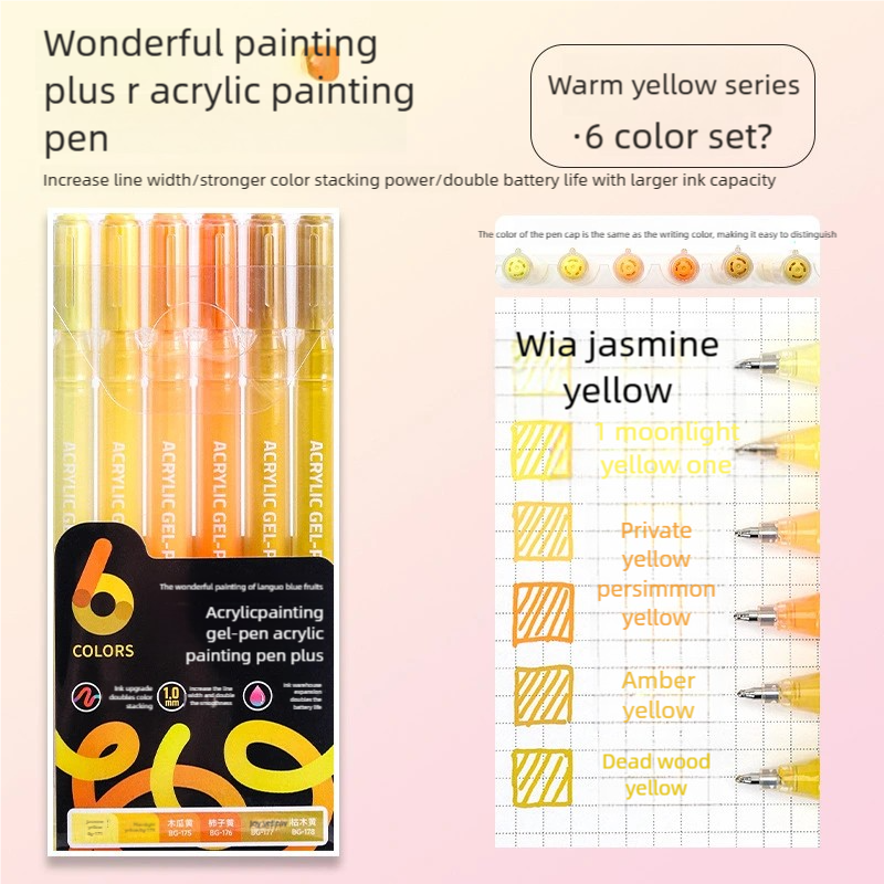 LANGUO 6Color Highlighter Marker Pens Acrylic Painting Art Markers Quick-Dry Non-Toxic for Students Supplies Korean Stationery: Yellow