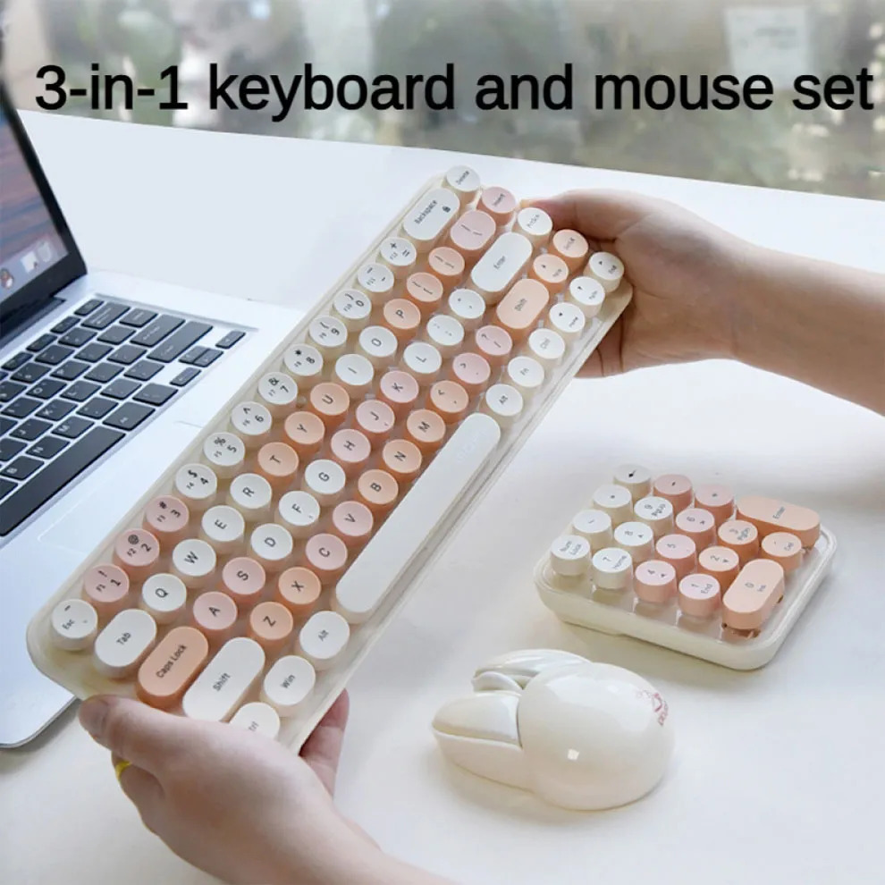 Mofii-teclado y ratón inalámbricos 3 en 1, 2,4G, colorido, bonito y Retro: Caqui / Interruptor verde