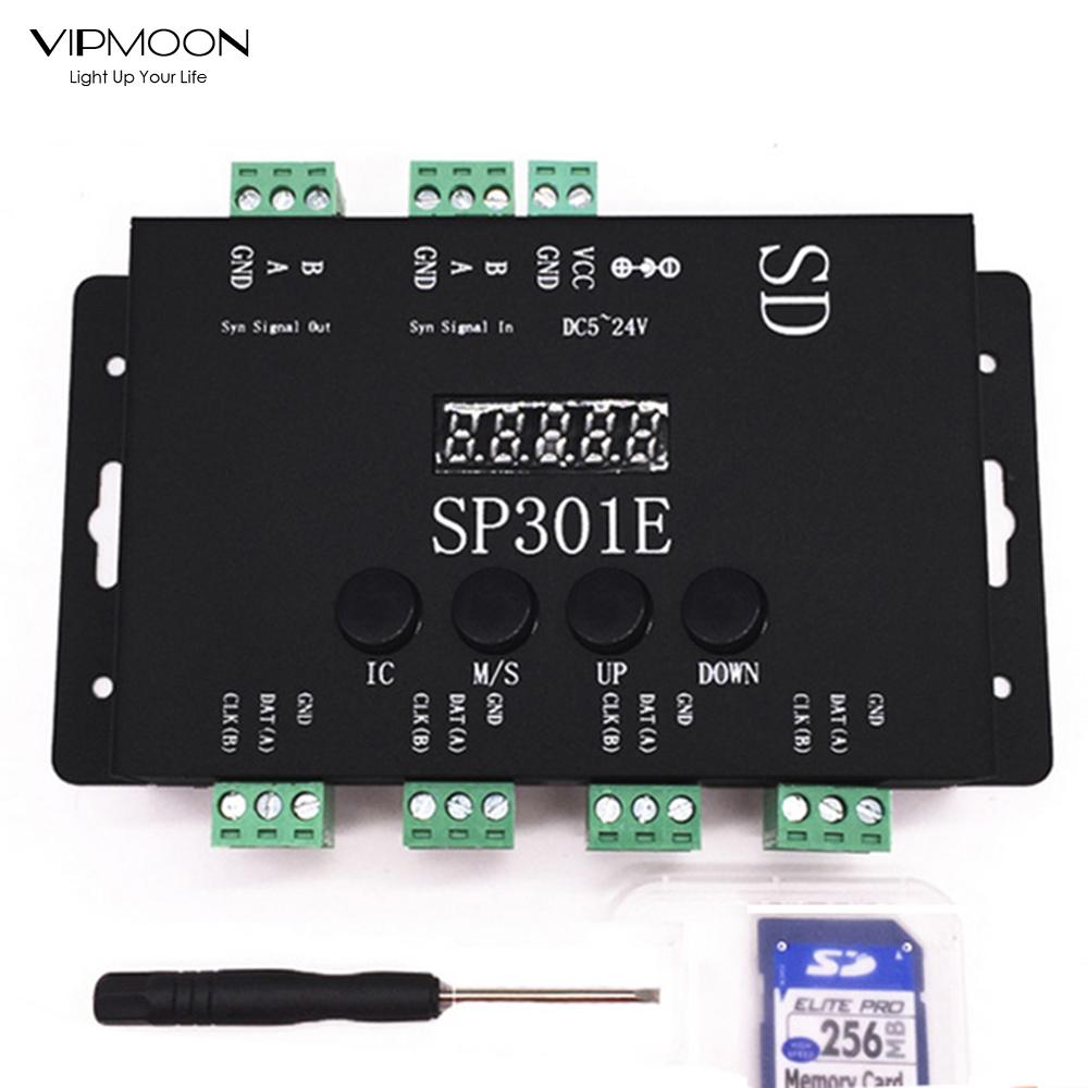 VIPMOON-tarjeta SD programable SP301E, controlador de salida de 4 vías, DC5V-24V, direccionable, ws2811, ws2812