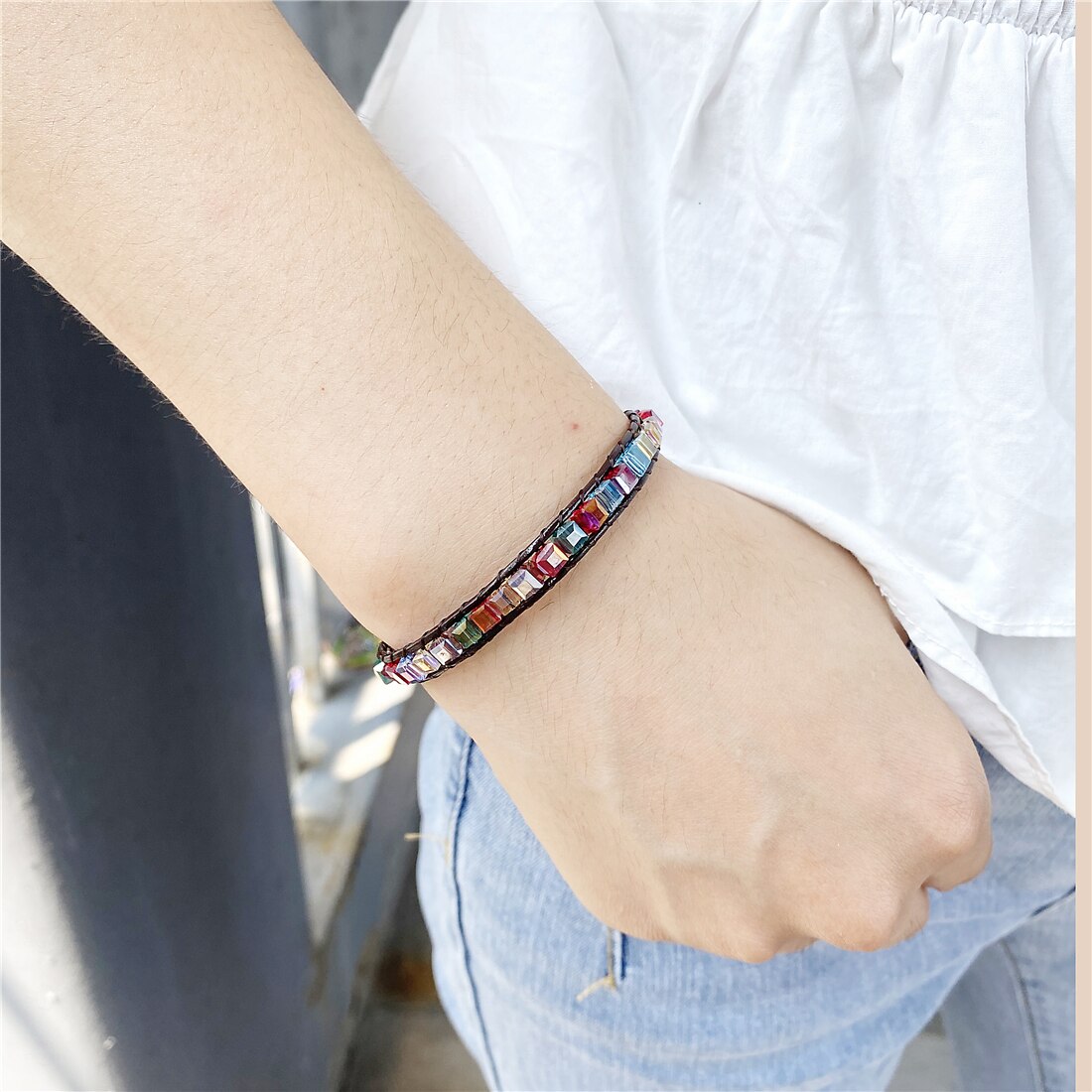 Rainbow Crystal Beads Weaving Handmade Friendship Bracelet Crystal Boho Couple 1 2 3 Wrap Bracelet 7 Chakras Jewelry