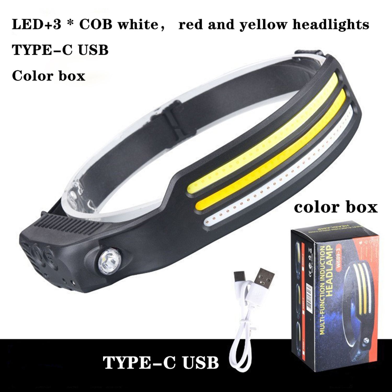 Induktionspandelampe cob led-sensor pandelampe indbygget batteri lommelygte usb genopladelig pandelampe 5 lystilstande pandelampe: Default Title