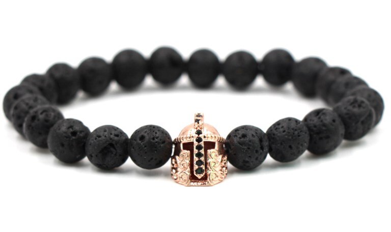 10 Mm Hc434 Elastische Aangepast Natuur Zwarte Steen Vulkanische Lava Bead Micro Pave Spartan Helm Cz Zirconia Armband: 3