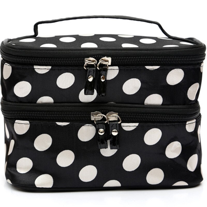 Travel Polka Dot Woman Cosmetic Bag Double Layers Storage Makeup Bag Large Capacity Practical Convenience Lady Makeup Bags: style 2