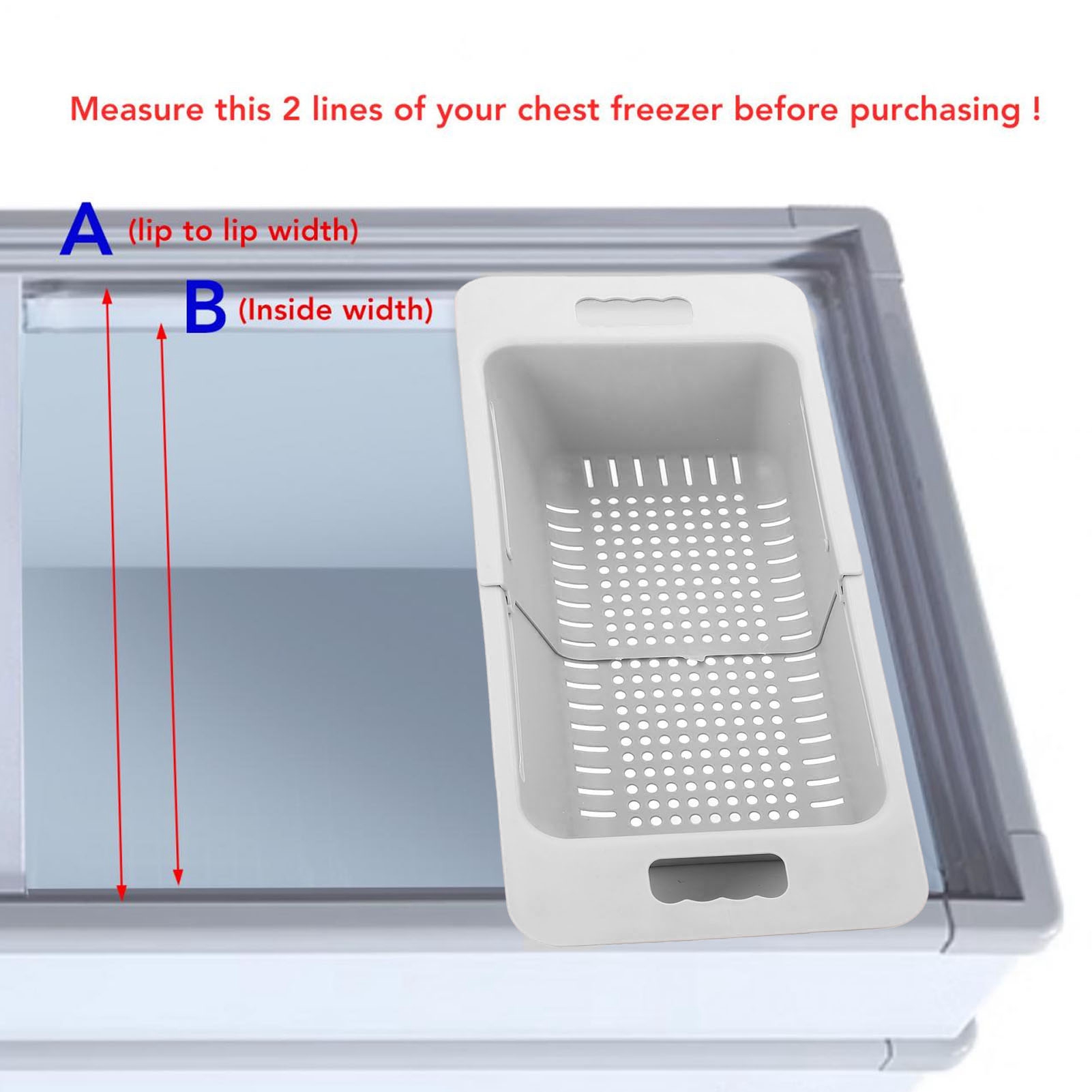 Freezer Bin Chest Freezer Basket Storage Bin Divider Expandable with Handle for Kitchen