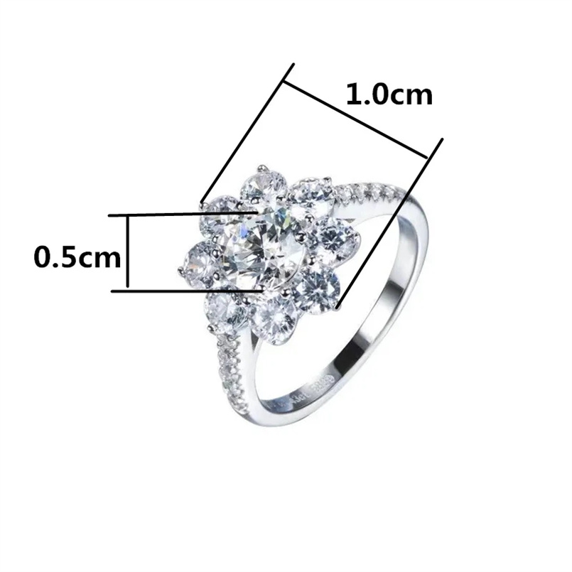 Anillos CC chapados en oro blanco para mujer, de flor de sol, circonita cúbica blanca, accesorios de boda de compromiso, joyería de CC1681