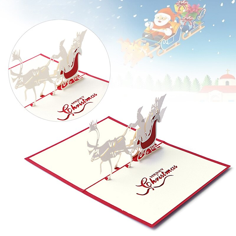 3D Pop hoch Santa Pferdeschlitten Gruß Karte Frohe Weihnachten Hochzeit Postkarte heißer 634E