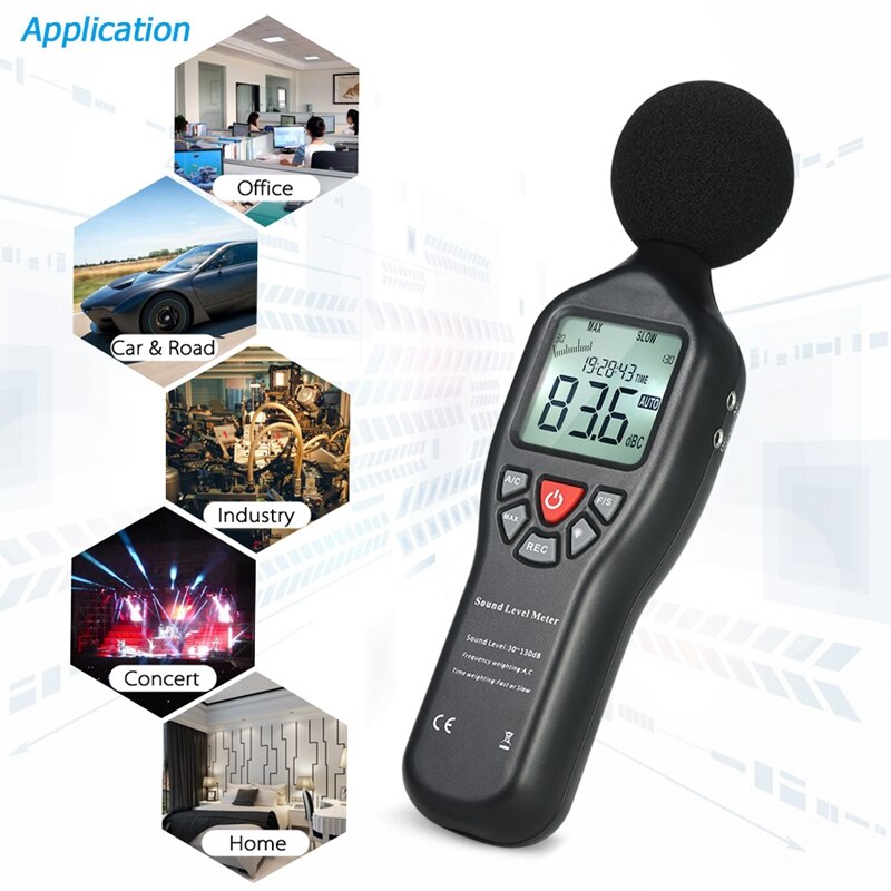 30-130Db Lcd Sound Level Decibel Meter Logger Tester Lawaai Meting Tijd Display Auto Off Setup Met Data Logging Functie