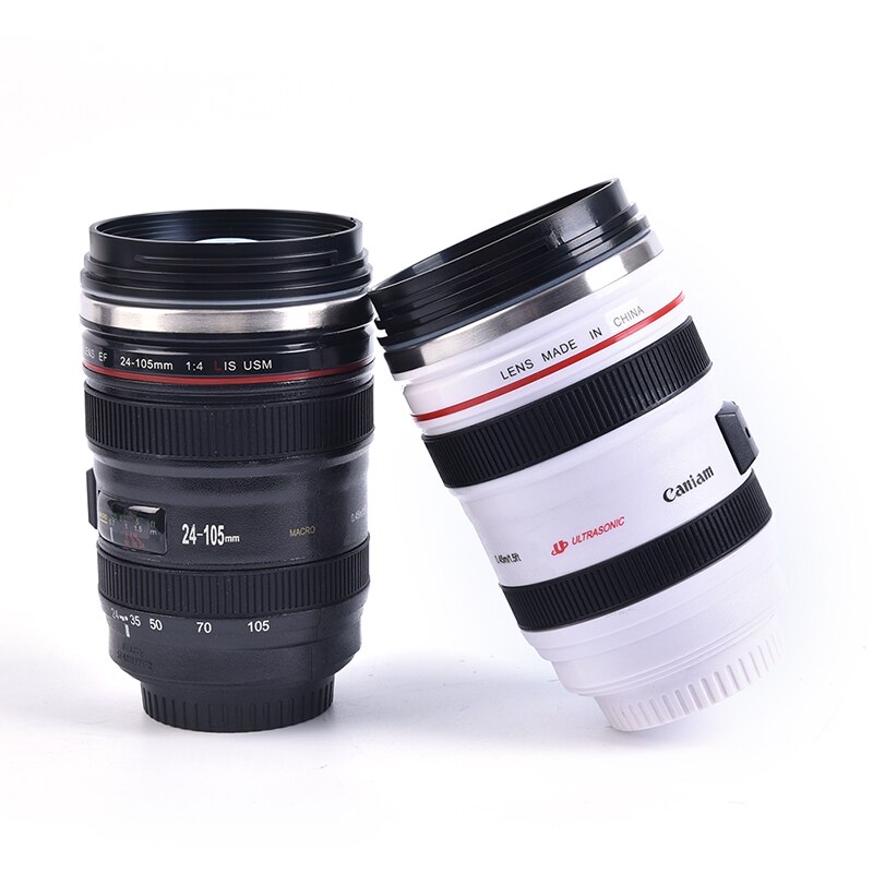 Acier inoxydable caméra café lentille tasse blanc noir tasse à café 13.3*8.3cm