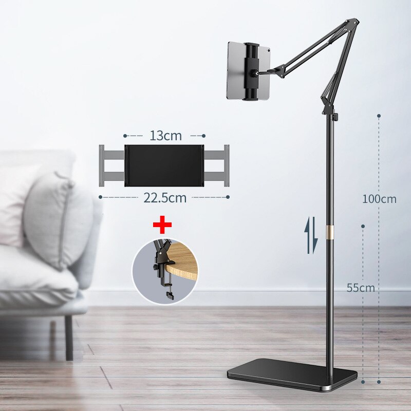 Supporto per supporto da tavolo pieghevole per Tablet da 160cm con braccio pieghevole per supporto da 5-13 pollici per iPhone IPad pro12.9: Black stand
