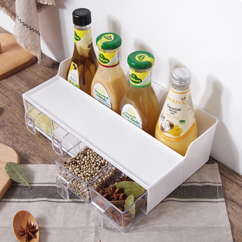 Wall Mount Rotating Cruet Condiment Seasoning Jars Punch-Free Spices Pepper Salt Shakers Holder Kitchen Storage Rack Organizer