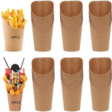 50 Pcs 140z French Fries Cups Disposable Kraft Paper Cups Snack Containers Charcuterie Baking Cups Take-Out Dessert Supplies