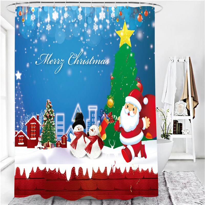 Merry Christmas Shower Curtain Set with Rugs Waterproof Curtain Bathing Screen Anti-slip Toilet Lid Cover Rugs Bathroom Decor: Shower Curtain - B