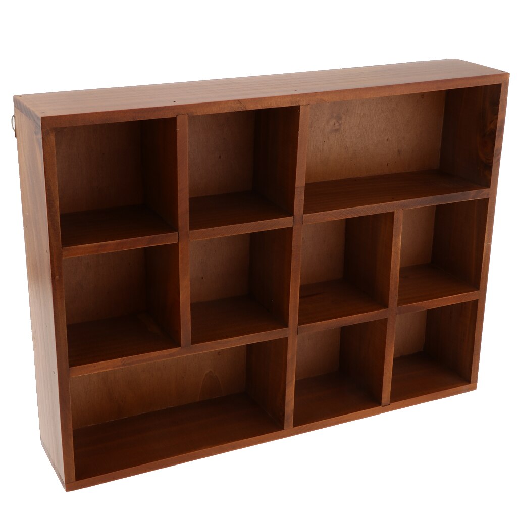 10-Grid Wooden Wall Shelf Photo Ornaments Display Shelves Storage Unit