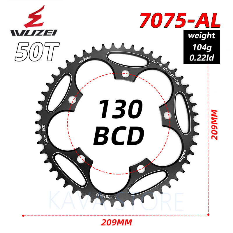 WUZEI Road Bike Chainwheel Folding 110/130 BCD Round Narrow Wide Sprockets 50/52/54/56/58/60T AL7075 Bicycle Chainring: 130 BCD 50T black