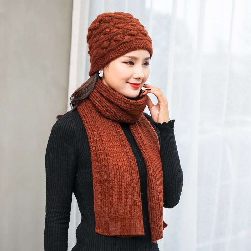 Hat Scarf Set Female Women Knitted Caps Scarf Set Hats and Scarves Sets Windproof Warm Winter Scarf Hats for Mother
