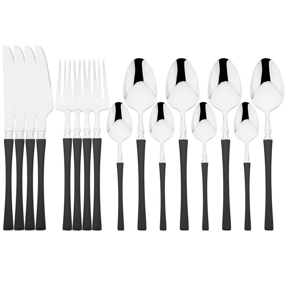 16 -teiliges rosen-essbesteck-set, bestehend aus messer, gabel, kaffeelöffel, edelstahlbesteck und küchenaccessoires im westlichen stil: Schwarz silber