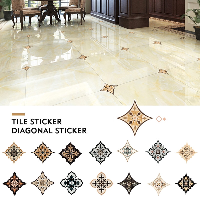 21 Pcs Smooth Floor Sticker Backsplash Applique PVC Waterproof Diagonal Stickers Home Ceramic Tile Decal for Kitchen Bathroom