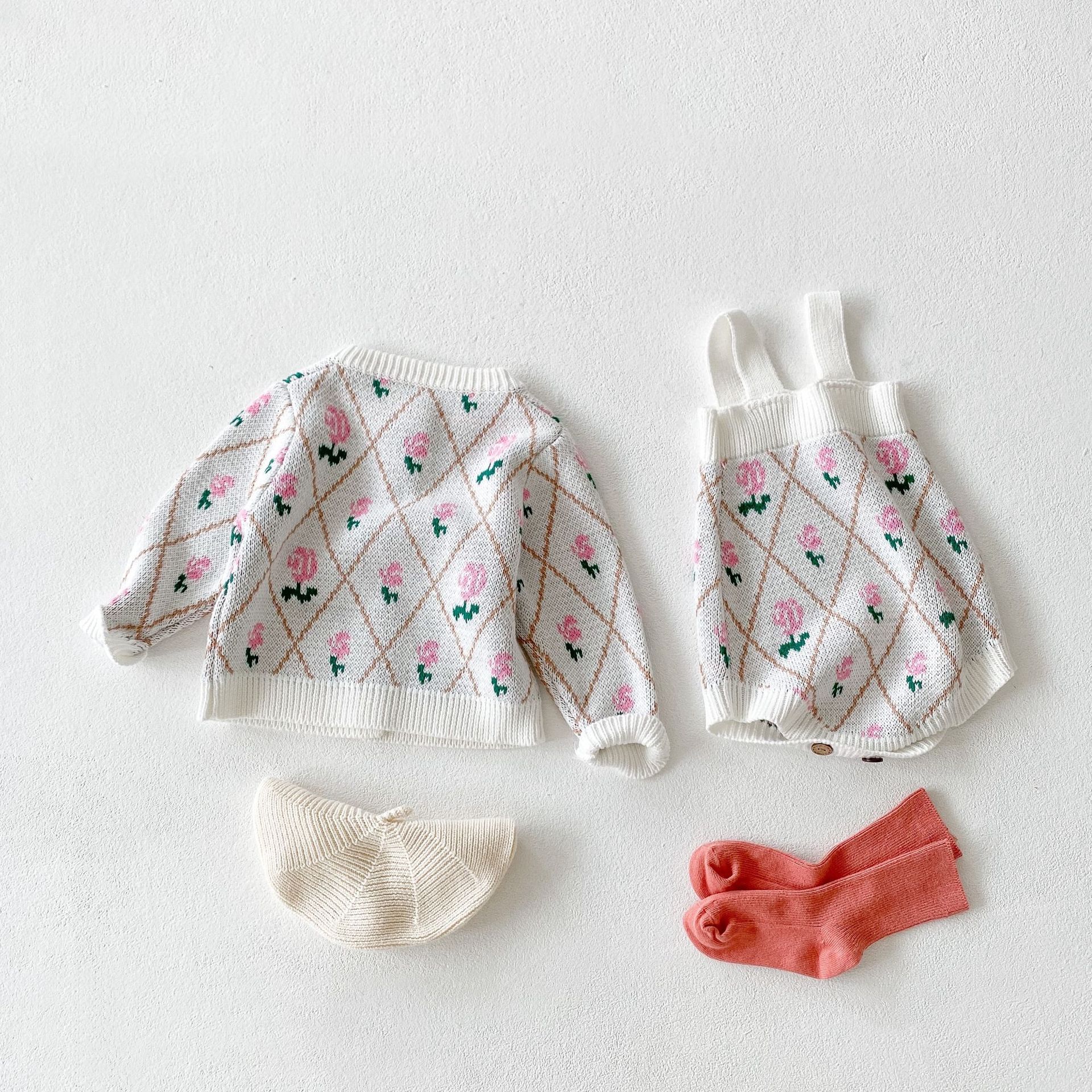 Herfst Baby Meisje Trui Set Infant Knit Bodysuit Baby Bloem Knit Vest Coat Casual Peuter Gebreide Trui