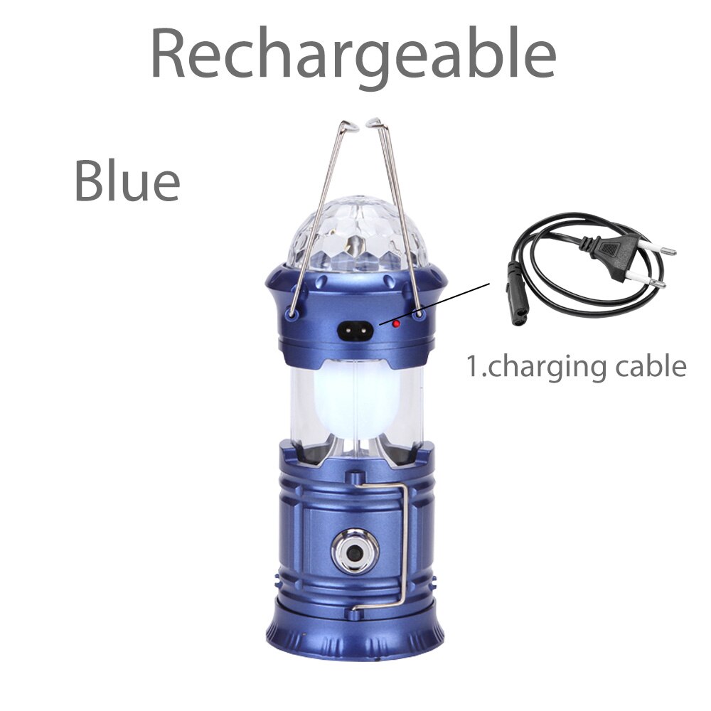 Lampe torche solaire Portable rétractable, LED, lampe d'urgence, lanterne couleur éblouissante, idéal pour le Camping, la randonnée, 220V: Blue Rechargeable / EU Plug