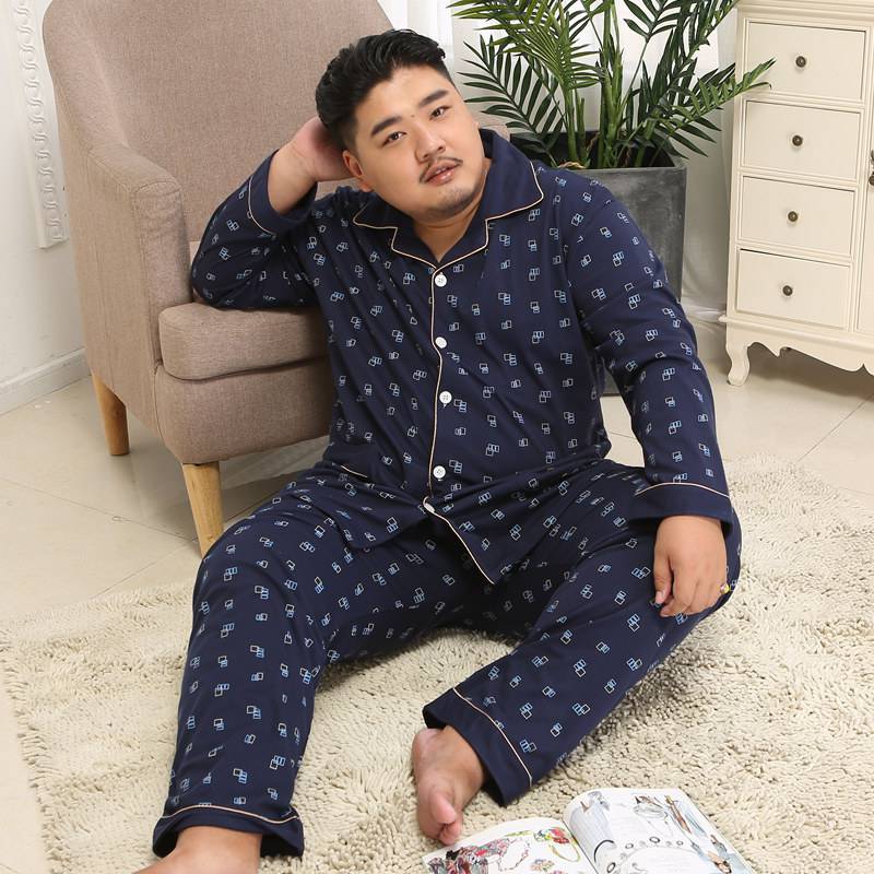 Heren katoenen pyjama's plus size dikke set geruite losse stijl comfortabel gezellig lounge homewear nachthemd nachtkleding pyjama 3xl-5xl: 2 / Xxxl