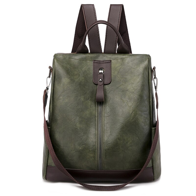 Mochila De piel multifunción para mujer, bolso de hombro femenino, Mochila de viaje: Green