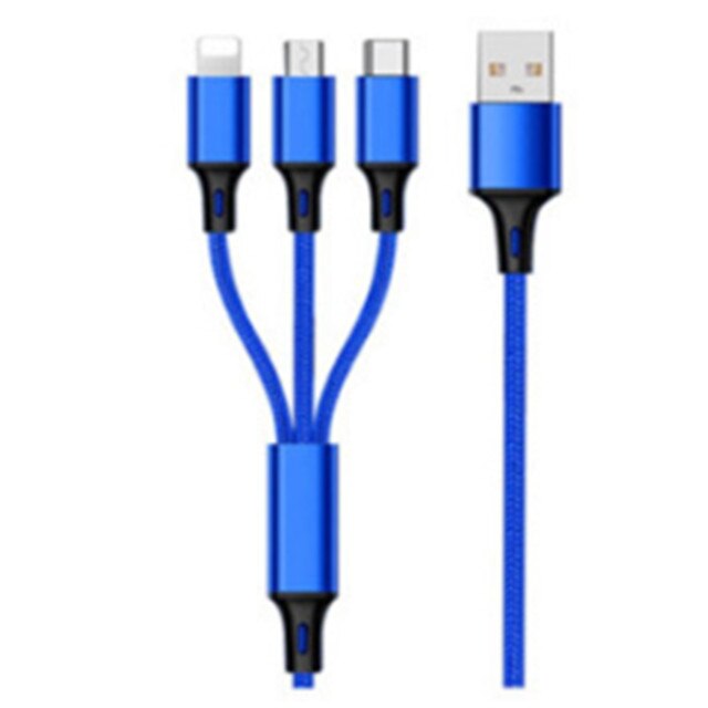 Cargador de coche inalámbrico 3 en 1, Cable de carga rápida, USB Dual para teléfono inteligente, Cable de carga de datos Universal para iPhone, Android, Xiaomi, tipo C: Blue cable 2pcs