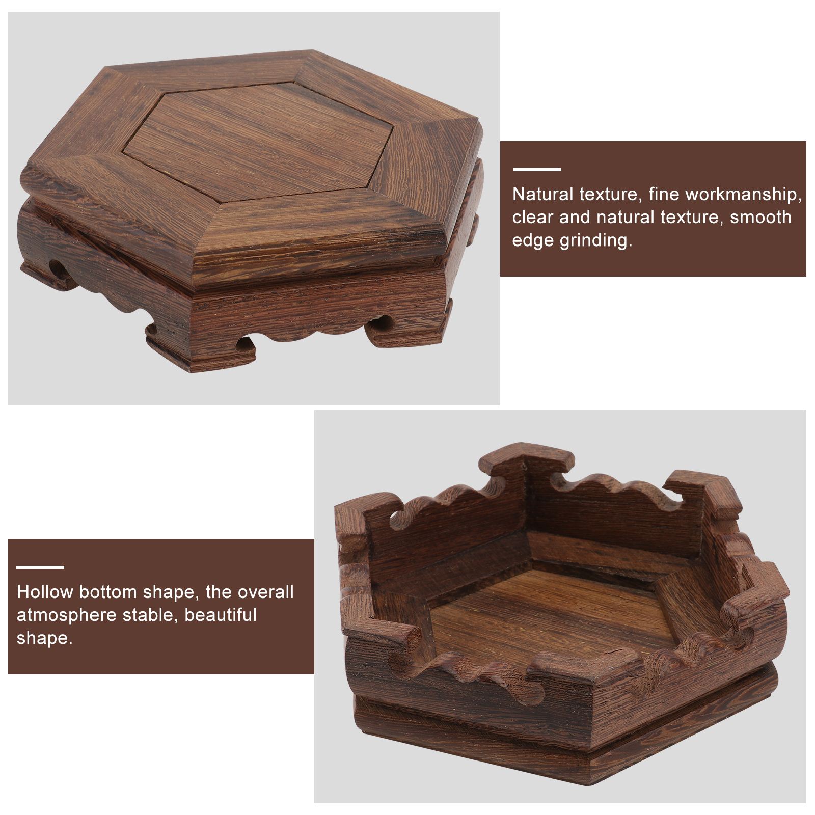 1Pc Hexagonal Wooden Storage Base Decorative Flowerpot Base Potted Solid Wood Artware Holder Pedestal Garden Decoration