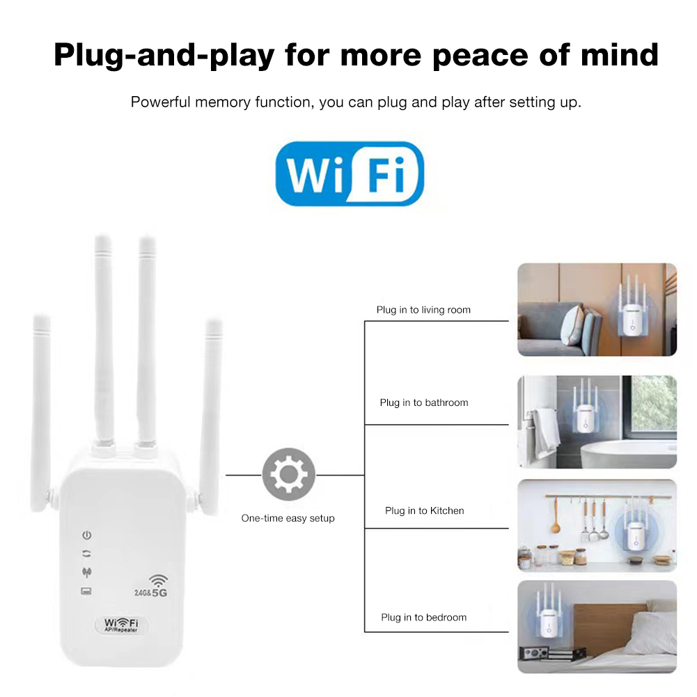 Wzmacniacz sygnału wi-fi 1200 mb/s, bezprzewodowy, z portem wan/lan, dwupasmowy, 2.4 ghz, wzmacniacz sygnału wi-fi /5 ghz, 4 anteny, wzmacniacz sygnału wi-fi