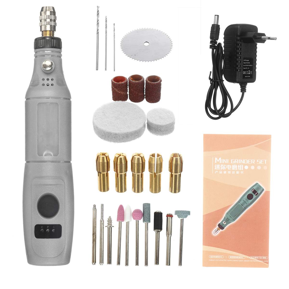 Mini Drill Electric Carving Pen 3 Variable Speed With Lighting Drill Rotary Tools Kits Engraver Pen For Grinding Polishing: EU Gray