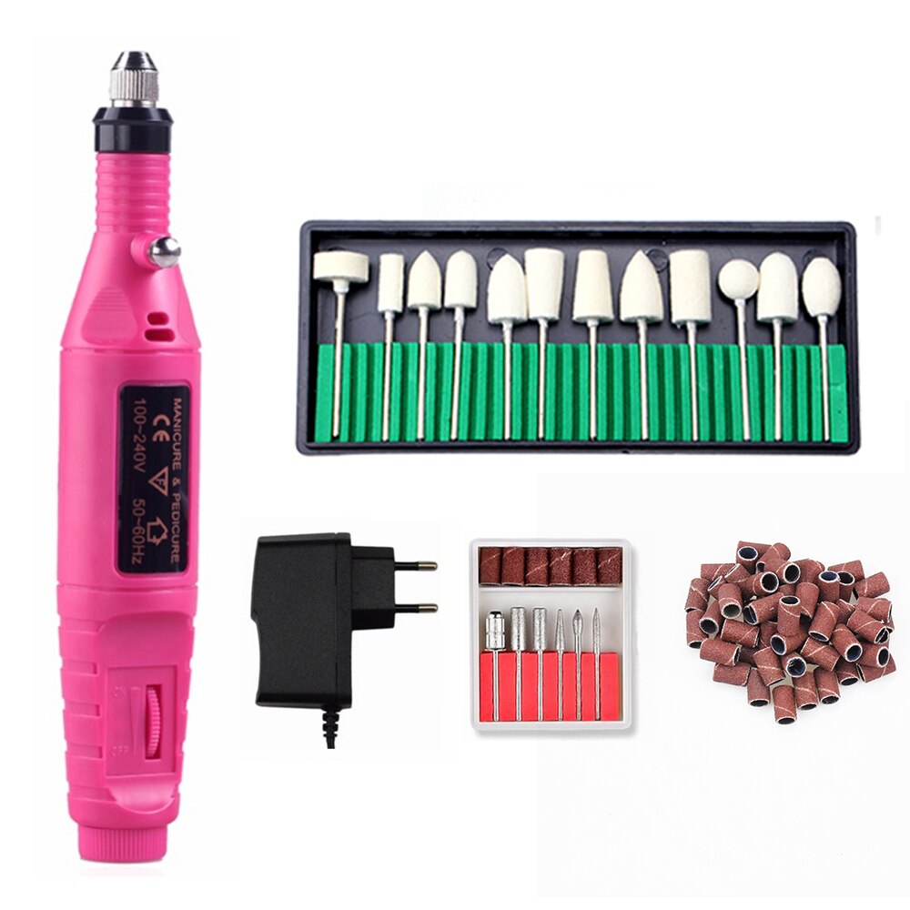 Mini perceuse à ongles électrique rose, ensemble de stylos, machine de manucure professionnelle, stylo de pédicure, lime à ongles, ensemble d'outils de manucure: Mini Drill set 2