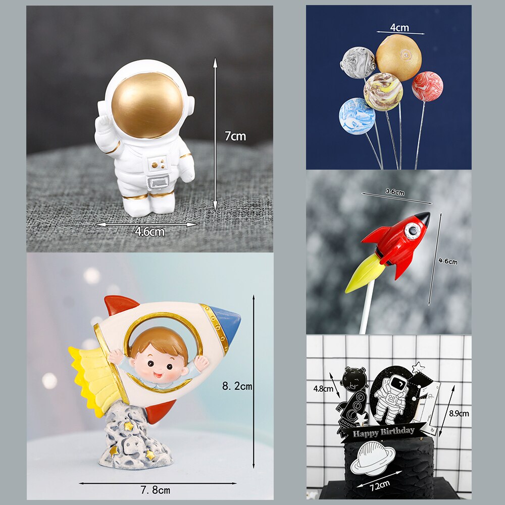 Universe Stars Rocket Astronaut Maan Gelukkige Verjaardag Brief Decoratie Cake Topper Dessert Voor Kinderen Dag Mooie: Combination suit