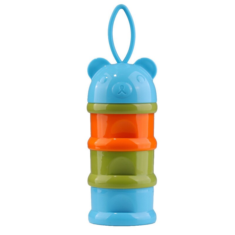1pc bærbare baby-mælkepulverbeholdere til små børn modermælkserstatninger 3- lags tegneserie bjørn mad opbevaring/dispenser: Blå