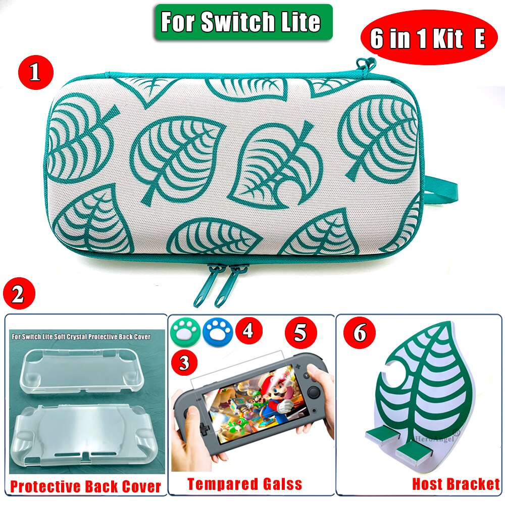 Animal Crossing NintendoSwitch Hard Cary Case for Nintendos Switch NS Lite Console Storage Bag & Skin Sticker & Joy-con Cap: For SwitchLite 6IN1E