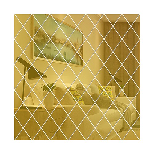 Diamond Spliced Mirror Stickers Self Adhesive Removable Acrylic Mirror Sheets Wall Decals For Home Art Room Bedroom Background: Golden / 50x100cm