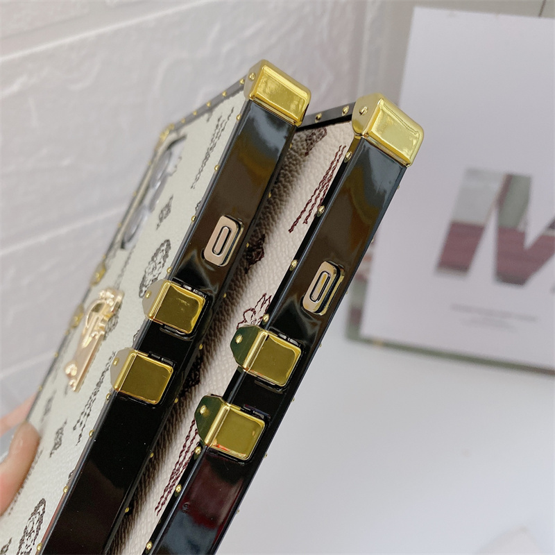 Luxe telefoonhoesje voor iPhone 16 15 Pro Max 13 12 Mini 14 11 Pro X XS MAX XR Klassiekers Galvaniseren Gouden Vierkant Coque voor vrouwen