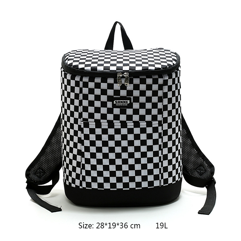 Sanne 19L Grote Capaciteit Plaid Outdoor Picknick Koeltas Thermische Rugzak Camouflage Geïsoleerde Lunch Tas Waterdicht Pak Ijs: Black White Plaid