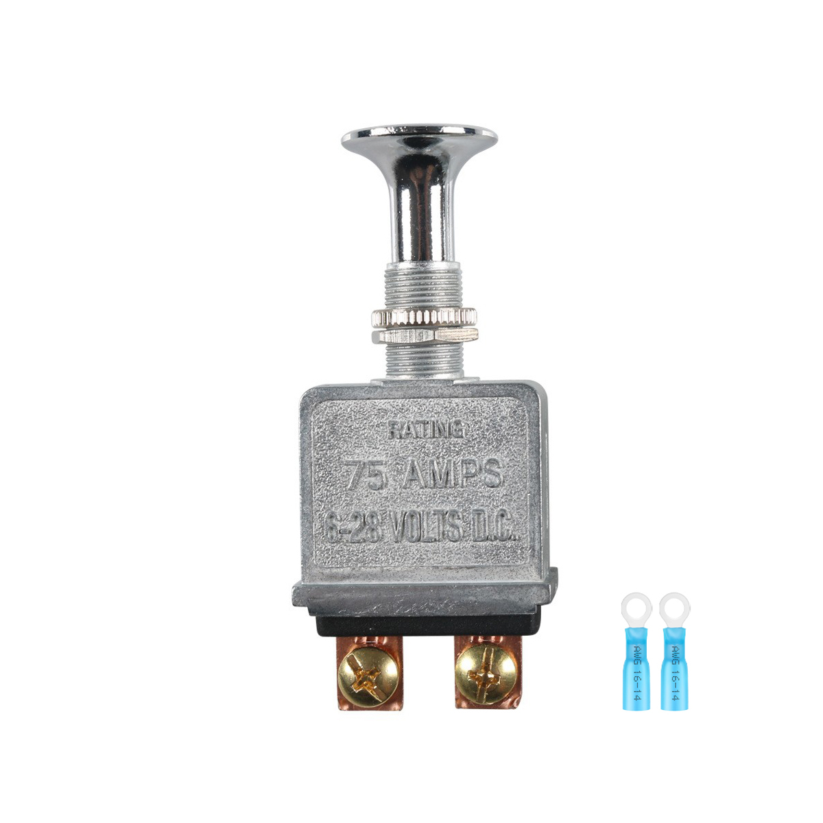 Zwaar uitgevoerde push-pull-schakelaar aan/uit 75 AMP 6-28V DC 2 posities spst aan/uit voor auto's, vrachtwagens: Default Title